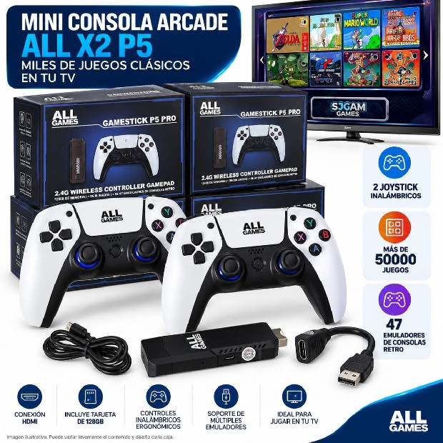&ua MINI CONSOLA ARCADE 2 JOYSTICK INALAMBRICO ALL X2 P5